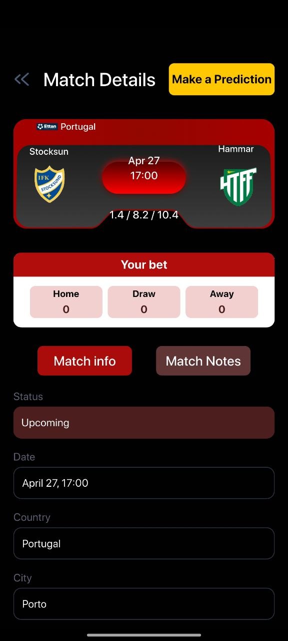 Prediction modal screen